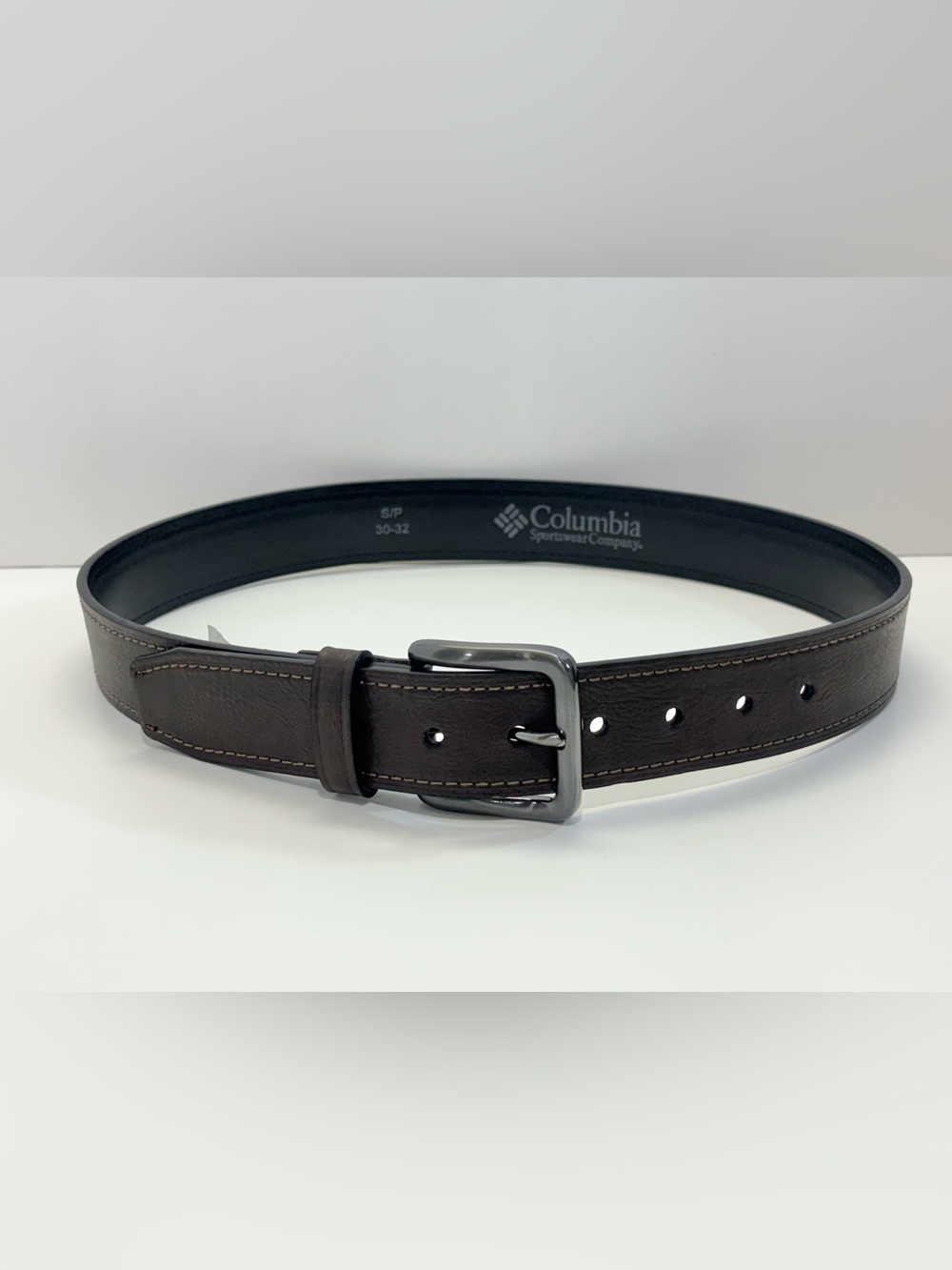 Columbia Men's Dark Brown Leather Belt with Silver Buckle